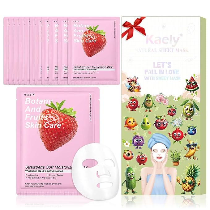 Kaely 12 Pack Strawberry Face Masks by KaelyCosmetics