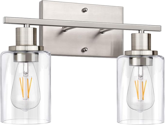 ShineTech 2-Light Bathroom Vanity Light Fixture, Brushed Nickel Bathroom Light by ShineTech