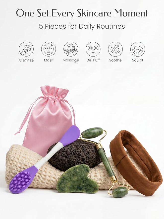 5PCS Face Roller & Gua Sha Facial Tools, Face Massage - Image 2