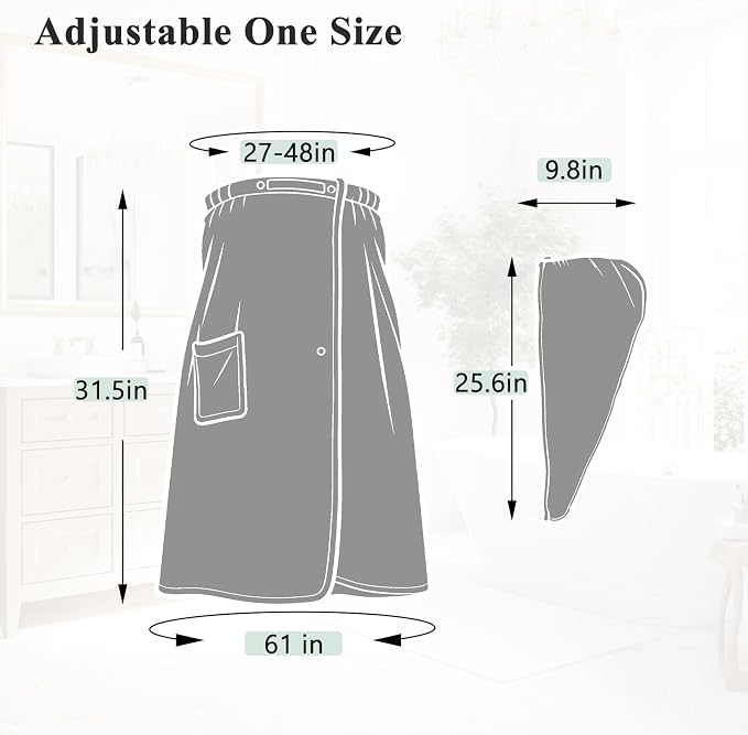 Women’s Adjustable Spa Wrap Towel Set, Microfiber Body Wrap Bathrobe - Image 2