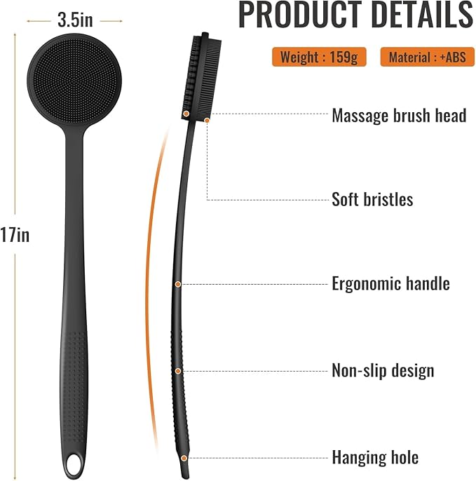 Silicone Back Scrubber for Shower, 17in Lengthen Long Handle Body Brush - Image 5