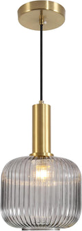 KCO Lighting Mid Century Smoke Glass Pendant Light Antique Brass Kitchen Island by KCOLighting