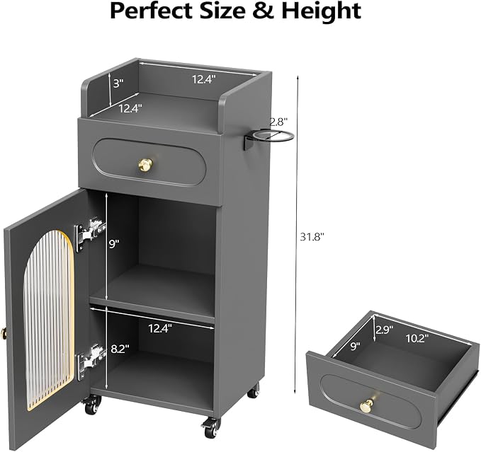 Salon Cart with Wheels & Adjustable Shelf, 3-Tier Rolling Beauty Trolley - Image 4