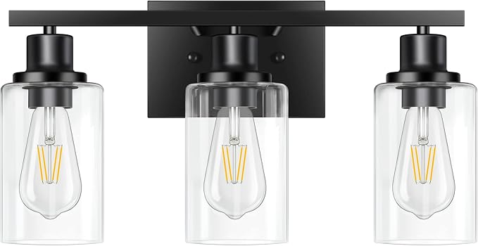 3-Light Vanity Light, Matte Black Bathroom Lighting Fixtures Over Mirror - Image 8