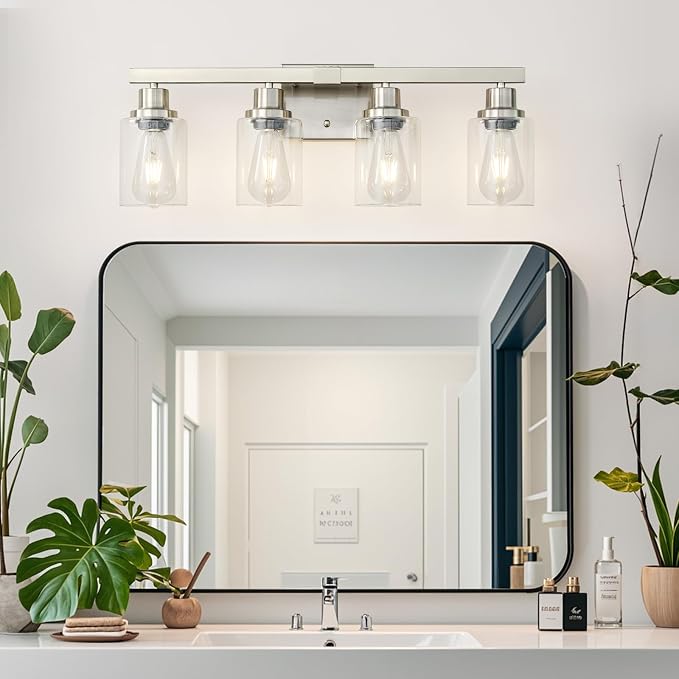 Bathroom Vanity Light, 4-Light Nickel Modern Matte Wall Sconce Lighting - Image 2