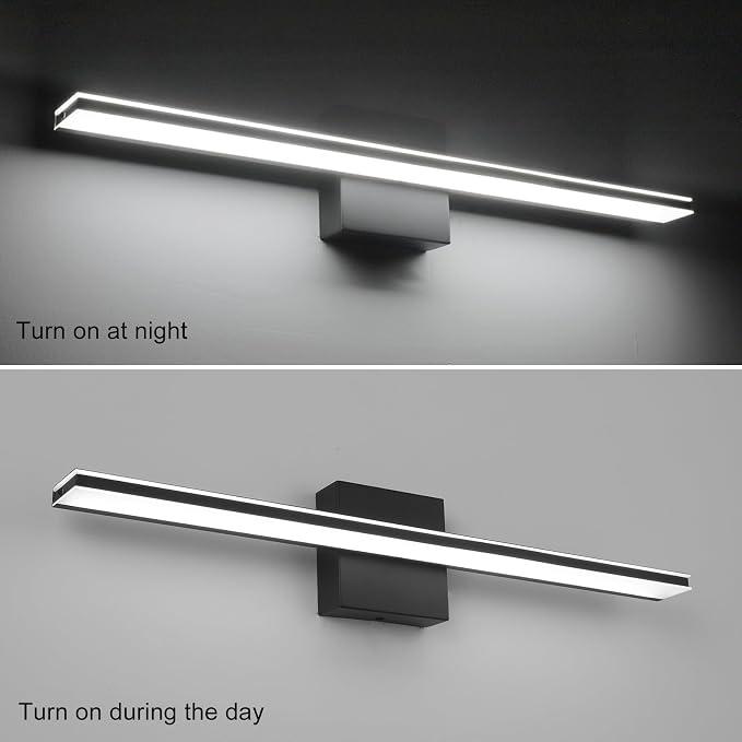 Black Vanity Light Fixture 24 Inch Bathroom Lamps Over Mirror 14W Modern Bath - Image 8