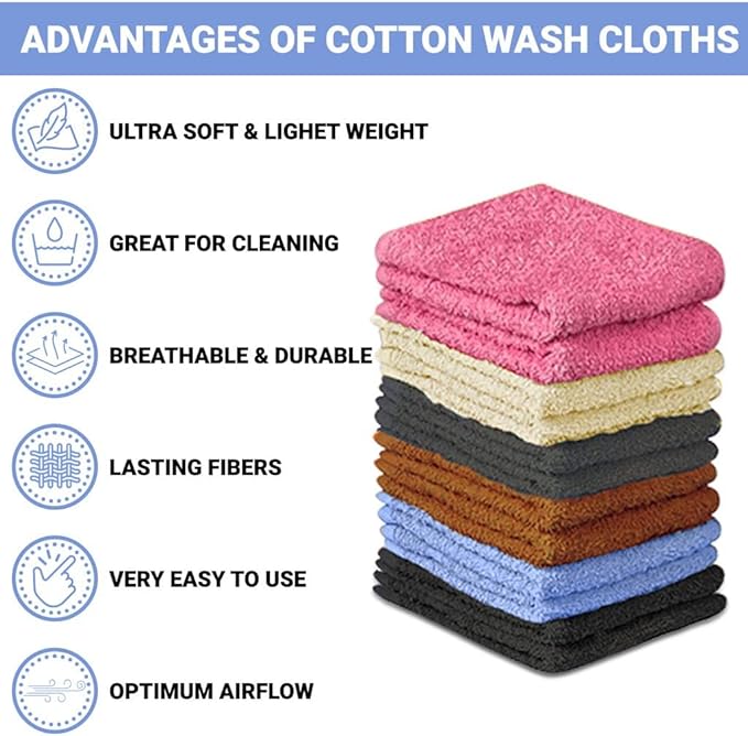 QUBA LINEN 100% Cotton Washcloth Set 24 Packs – Soft, Absorbent Face Towels - Image 2