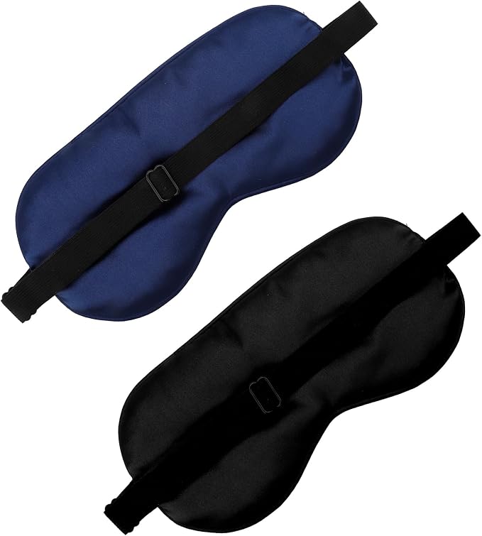 2 PCS Black Blue Satin Sleep Masks, Adjustable Silk Eye Mask - Image 3