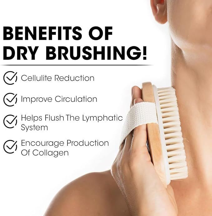 OPAZ 2-Pack Dry Body Brush – Natural Boar Bristles, Ergonomic Cotton Strap – - Image 3