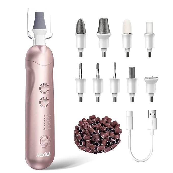 Cordless Electric Nail File Set, Rechargeable Pedicure Tools by Hoxida