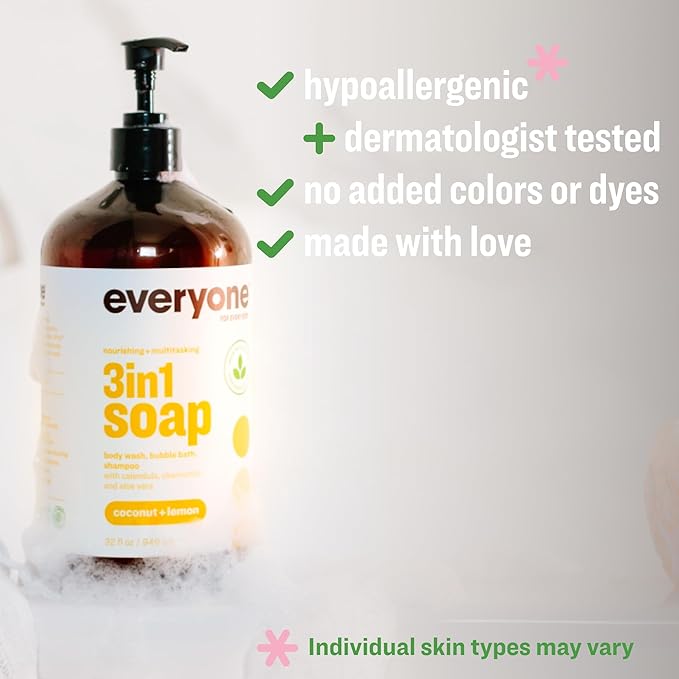 Everyone 3-in-1 Soap, Body Wash, Bubble Bath, 32 Ounce, Coconut and Lemon - Image 3
