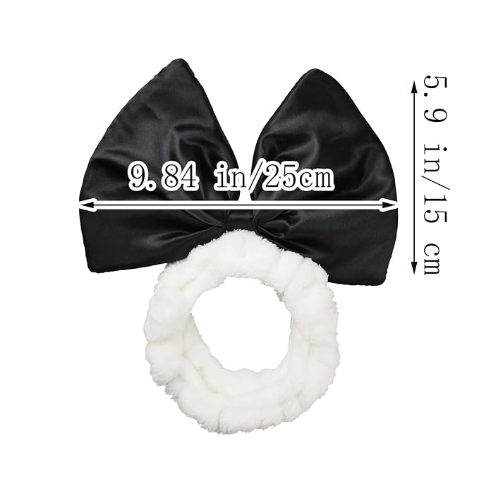 JIAHANG Large Bow Facial Spa Headband, Skincare Making Up Satin Bow Hairband - Image 2