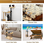 3 Layer Bathtub Tray Table, Bamboo Swivel Bathtub Side Table Height Adjustable - Image 7