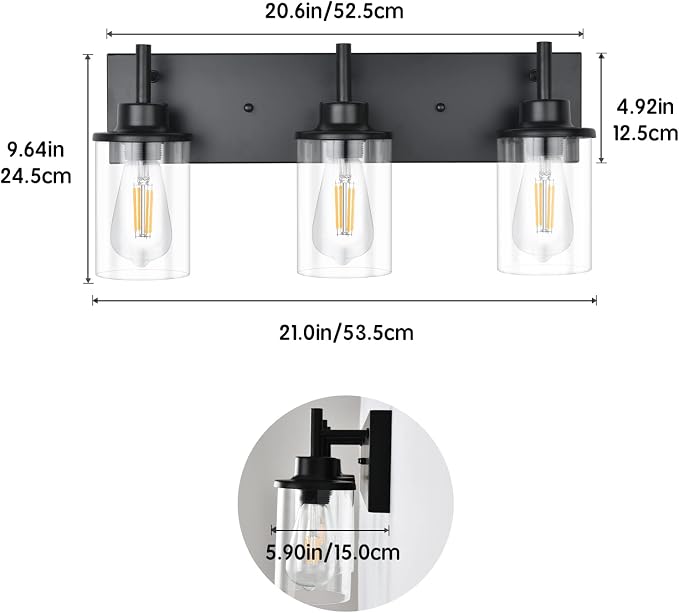 GoYeel Vanity Lighting Fixtures, Matte Black Bathroom Light Fixtures 3-Light - Image 3