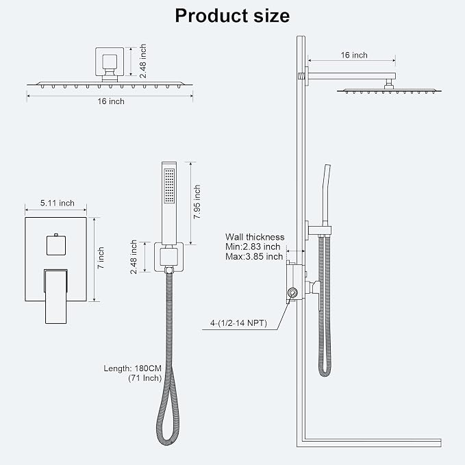 FPXRNG Black Shower Faucet Set, Rainfall Shower System - Image 7