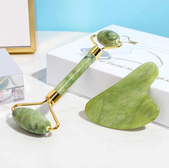 Premium Jade Roller with Gua Sha Set, Natural Green Jade Stone, Face Massage - Image 2
