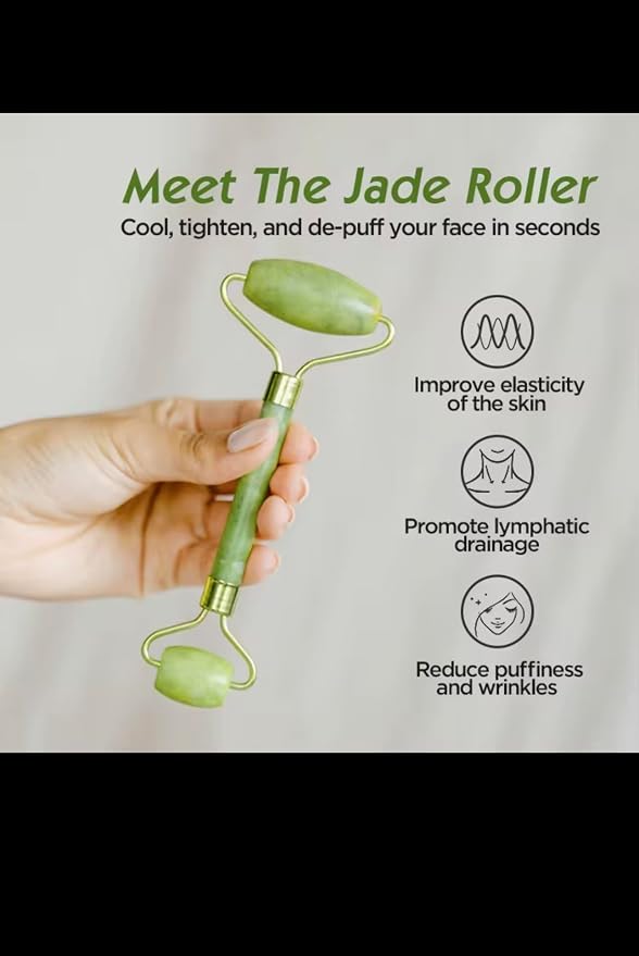Jade Roller and Gua Sha Set, Natural Green Stone Facial Massage Tools - Image 5