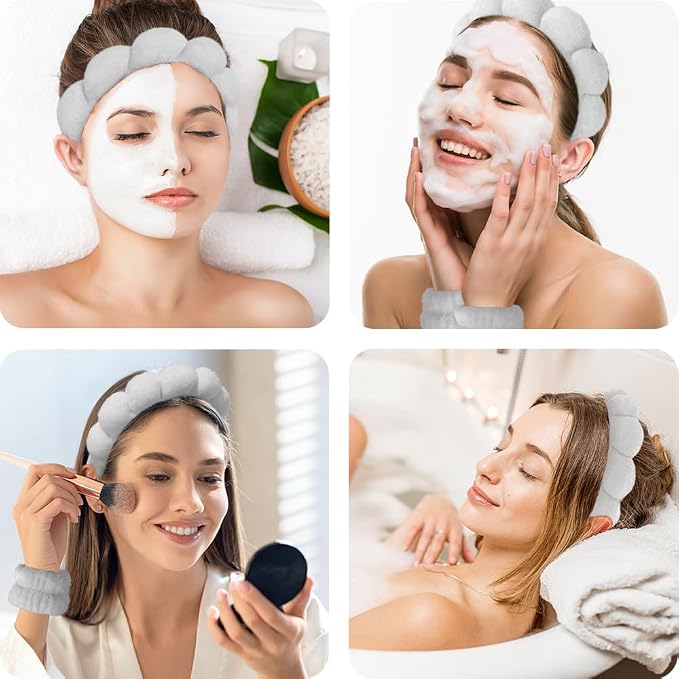 Spa Headbands for Washing Face Wristband Set Sponge Makeup Skincare Headband - Image 3
