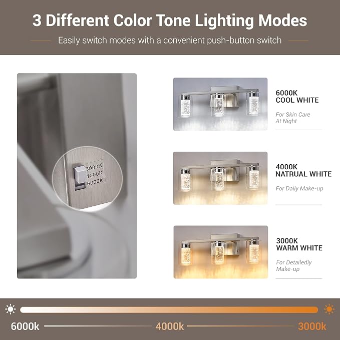 Bathroom Light Fixtures, 3 Light Brushed Nickel Bathroom Vanity Light over - Image 3
