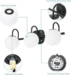 Modern Black Bathroom Vanity Light Fixtures 3 Lights Frame and Milk White Glass - Image 5