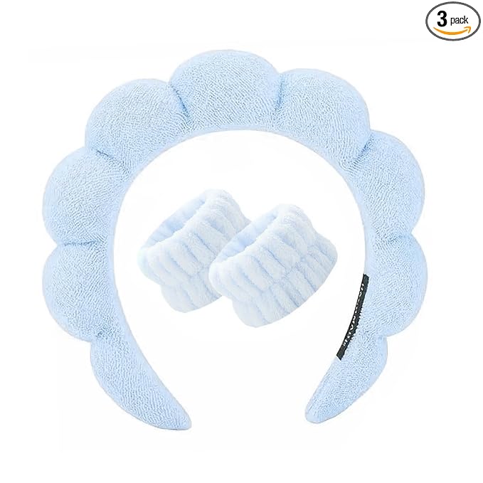 Spa Headband and Wristband Set for Women, Terry Cloth Sponge Headband for by HKOVNE