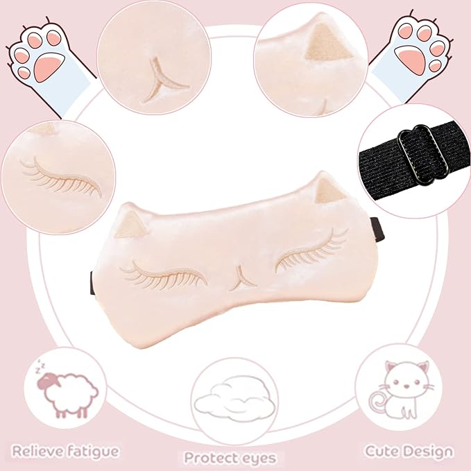 Cute Cat Sleep Mask for Kids, 2 Pack Silk Sleeping Eye Cover Adjustable Mask - Image 3