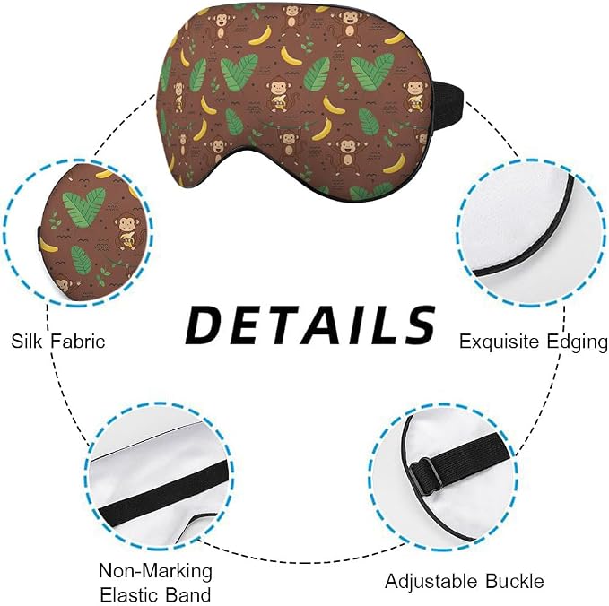 Cute Monkey Silk Sleep Mask, Adjustable Elastic Strap, Animal Banana Palm Leaf - Image 3