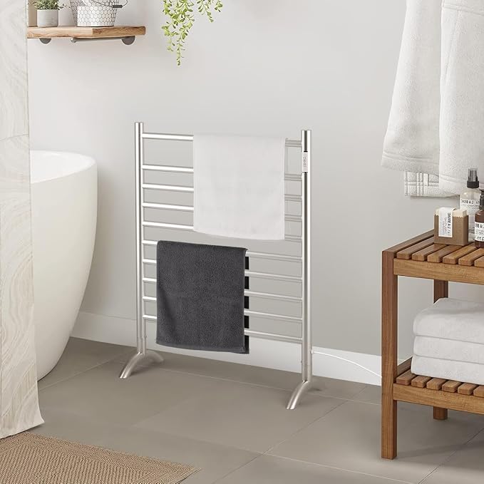Freestanding Towel Warmer 10 Bars Plug-in Option 3 Working Modes Brushed - Image 5