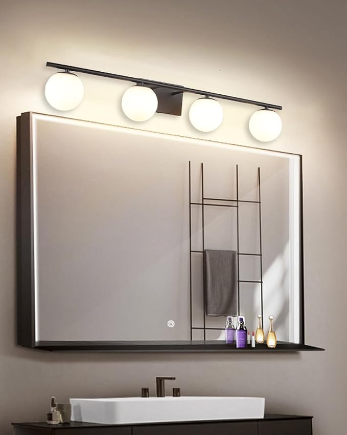 New Bathroom Vanity Light Fixtures Matte Black Milk White Globe Glass Shade 4 - Image 2