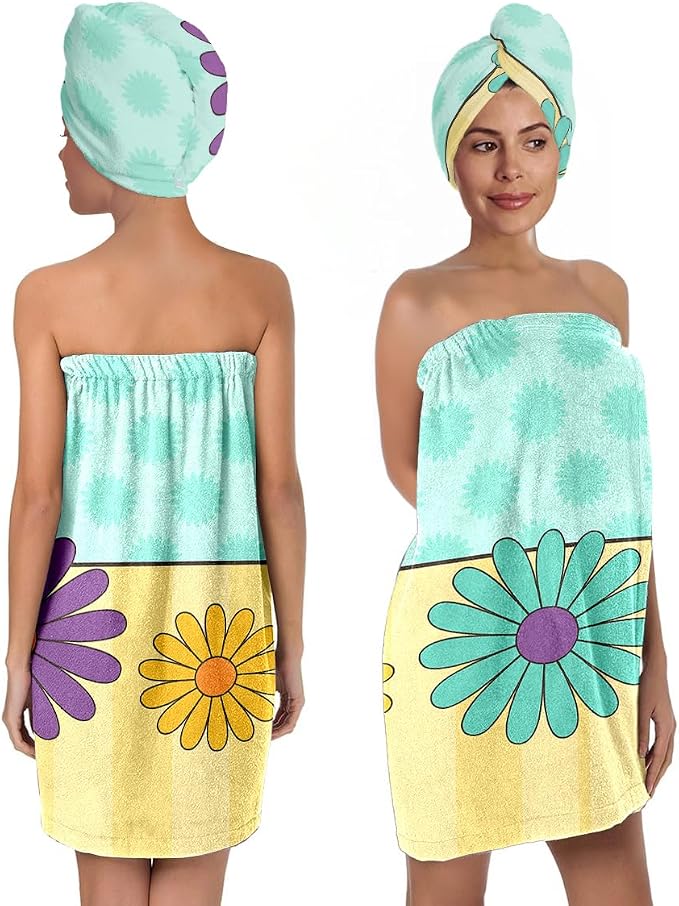 Women’s Spa Wrap Towel and Hair Drying Cap Set – Floral Quick-Dry Bath Wrap by QIULIBMH