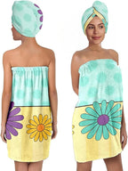 Women’s Spa Wrap Towel and Hair Drying Cap Set – Floral Quick-Dry Bath Wrap by QIULIBMH