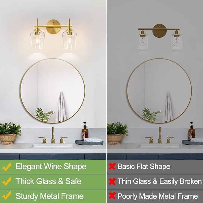 MOKATNG 2-Light Bathroom Light Fixtures, Bathroom Lighting Fixtures Over Mirror - Image 2