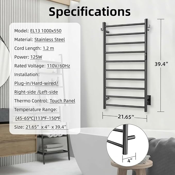 P&Dlusir Towel Warmer, Heated Towel Rack - Image 7