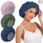 3 Pack Shower Cap for Women Reusable Waterproof, Bath Cap for Long Hair by KAFTERI