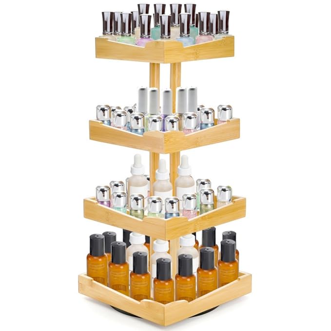 ZAVOOS Nail Polish Organizer, 4 Tier Bamboo Stand Essential Oil Display Rack by AllfortheBetterLife