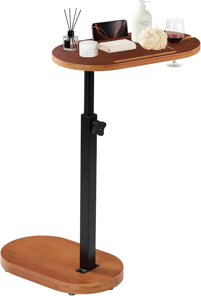 Bamboo Bathtub Side Table, 360° Swivel Height Adjustable Freestanding Bath - Image 8