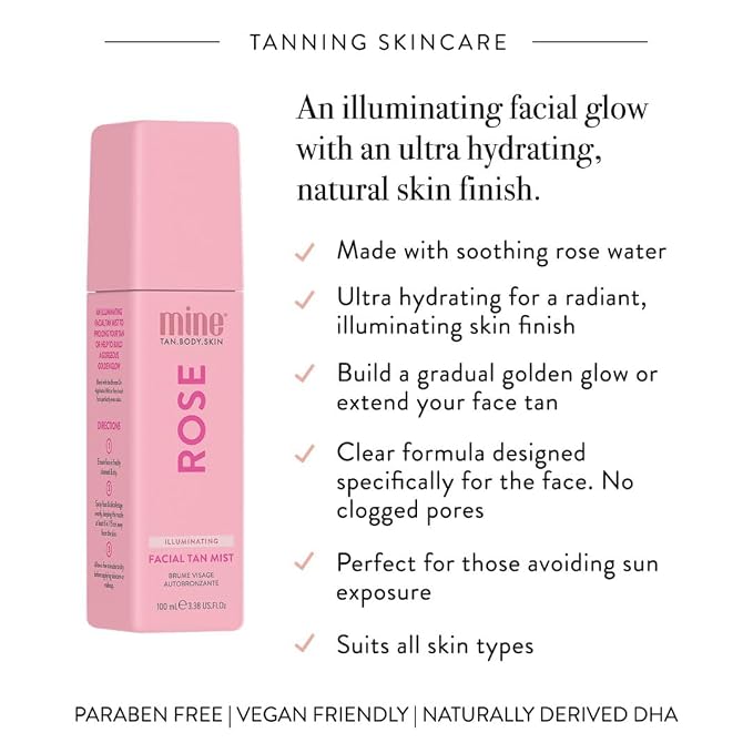 Minetan Rose Face Tan Mist | Clear Facial Self Tanning Spray | Gradual Daily - Image 3