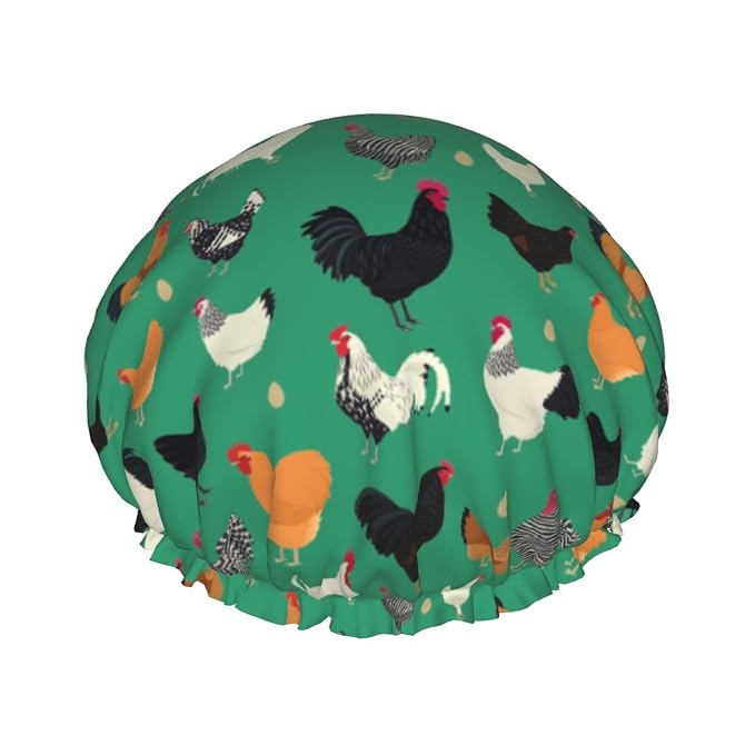 Funny Chickens Shower Cap For Women Reusable Waterproof Double Layers Bath Cap by YUZEKABZ