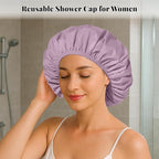 3 Pack Shower Cap for Women Reusable Waterproof, Bath Cap for Long Hair - Image 3