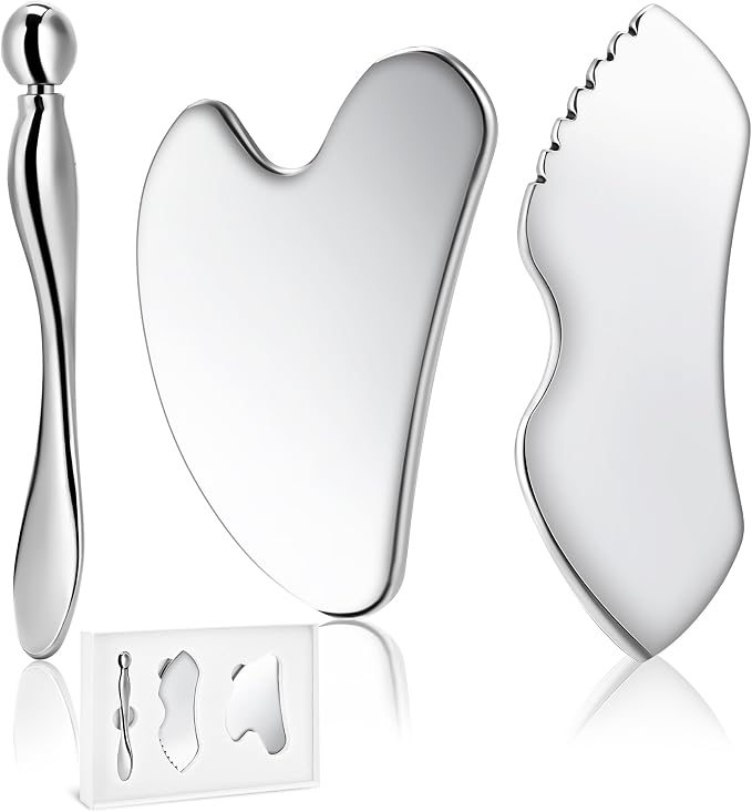 Gua Sha Facial Tools, 3 in 1 Stainless Steel Metal Guasha & Eye Cream by TANGZHIFEIYUE
