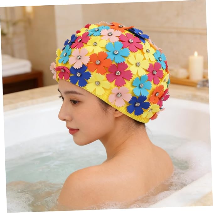 Toyvian Ladies Flower Swimming Cap, Simulation Floral Petal Swim Hat - Image 4