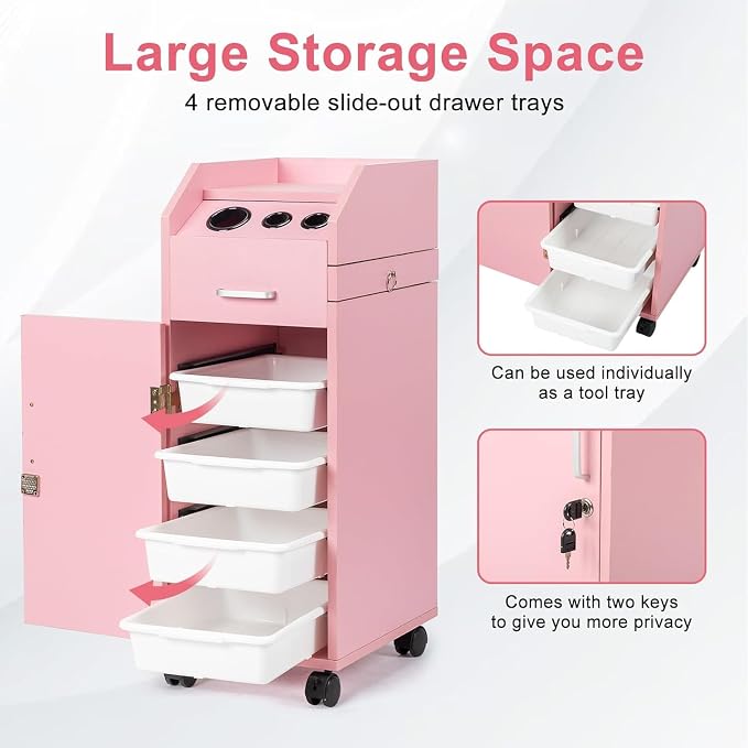 Modern Styling Station Cart for Hair Stylist, Wooden Hair Salon Station Storage - Image 5