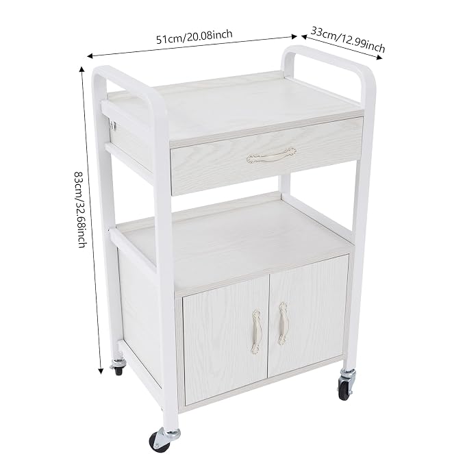Salon Trolley Cart with Wheels, Mobile Utility Storage Cabinet with 1 Drawer & - Image 6