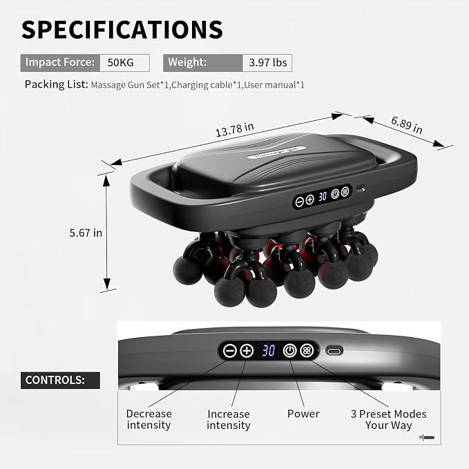 20-Head Massage Gun, 30 Intensity Levels 3 Modes, Deep Tissue Massager - Image 7