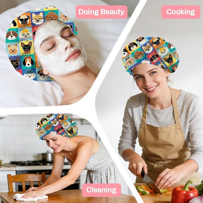 Funny Dog Reusable Shower Cap Cute Double Layer Waterproof Shower Caps Large - Image 7