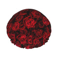 Red Rose Flowers Shower Cap For Women Reusable Waterproof Double Layers Bath by YUZEKABZ
