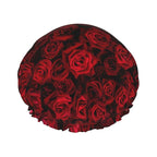 Red Rose Flowers Shower Cap For Women Reusable Waterproof Double Layers Bath by YUZEKABZ