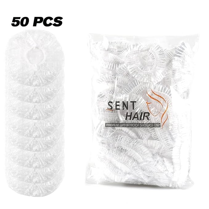 Shower Cap 50 Pcs Disposable Plastic Bath Cap Waterproof Spa Shower Cap Large - Image 2