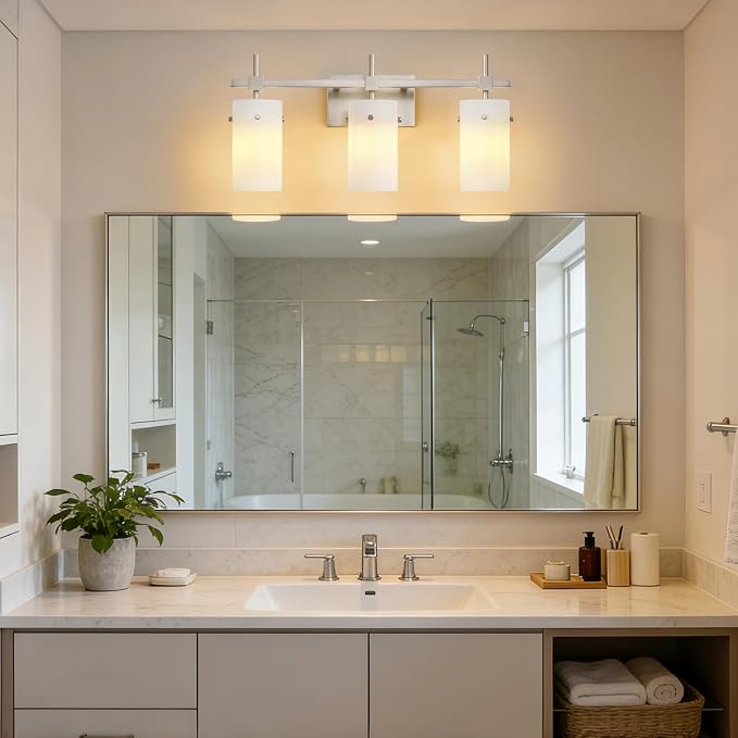 SOLFART Brushed Nickel Bathroom Light Fixtures, 3-Light Modern Vanity Light - Image 3