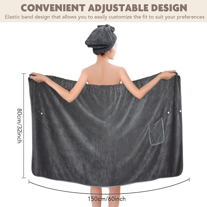 SUNLAND Microfiber Women Hair Drying Towel and Bath Towel Wrap, Adjustable Soft - Image 2